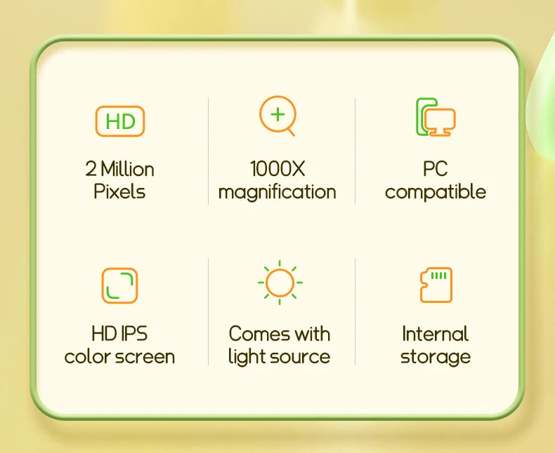 Kids Microscope 1000x Magnification 200MP With LED Light – Educational Science Toy for Children, Photo & Video Function