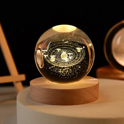 3D Solar System Crystal Ball with LED Base – Decorative Night Light Gift for Astronomy Lovers