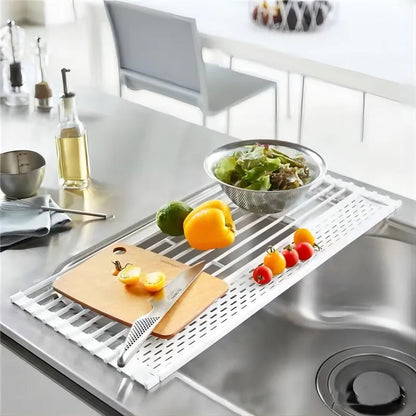 Kitchen Sink Dish Drain Rack Foldableing Roller Blind Flat Drain Storage Rack Spoon Chopsticks Tableware Leaking Storage Rack Large and Small