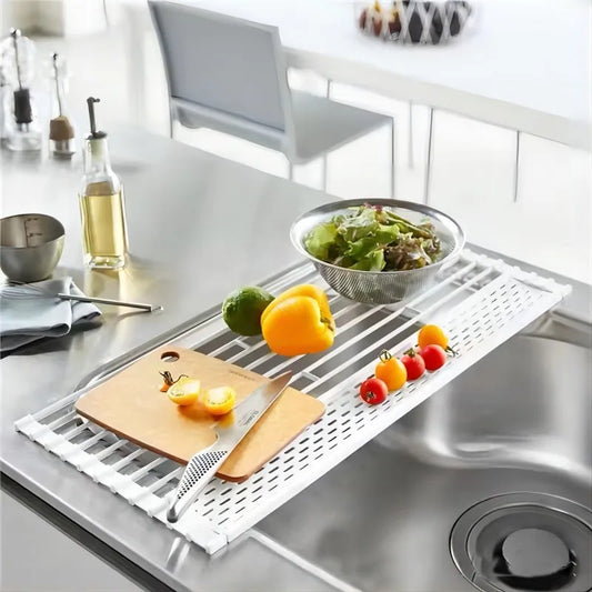 Kitchen Sink Dish Drain Rack Foldableing Roller Blind Flat Drain Storage Rack Spoon Chopsticks Tableware Leaking Storage Rack Large and Small