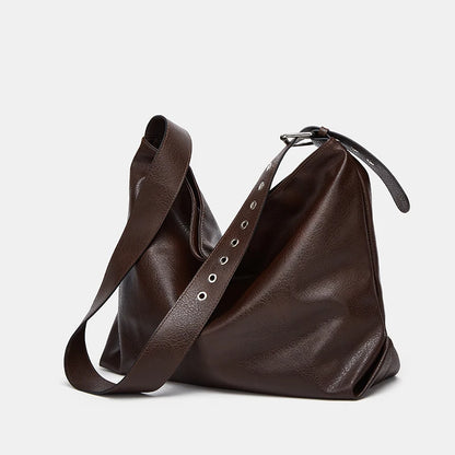 Wax Oil Leather Shoulder Bag – Large Capacity Messenger Bag with Wide Strap