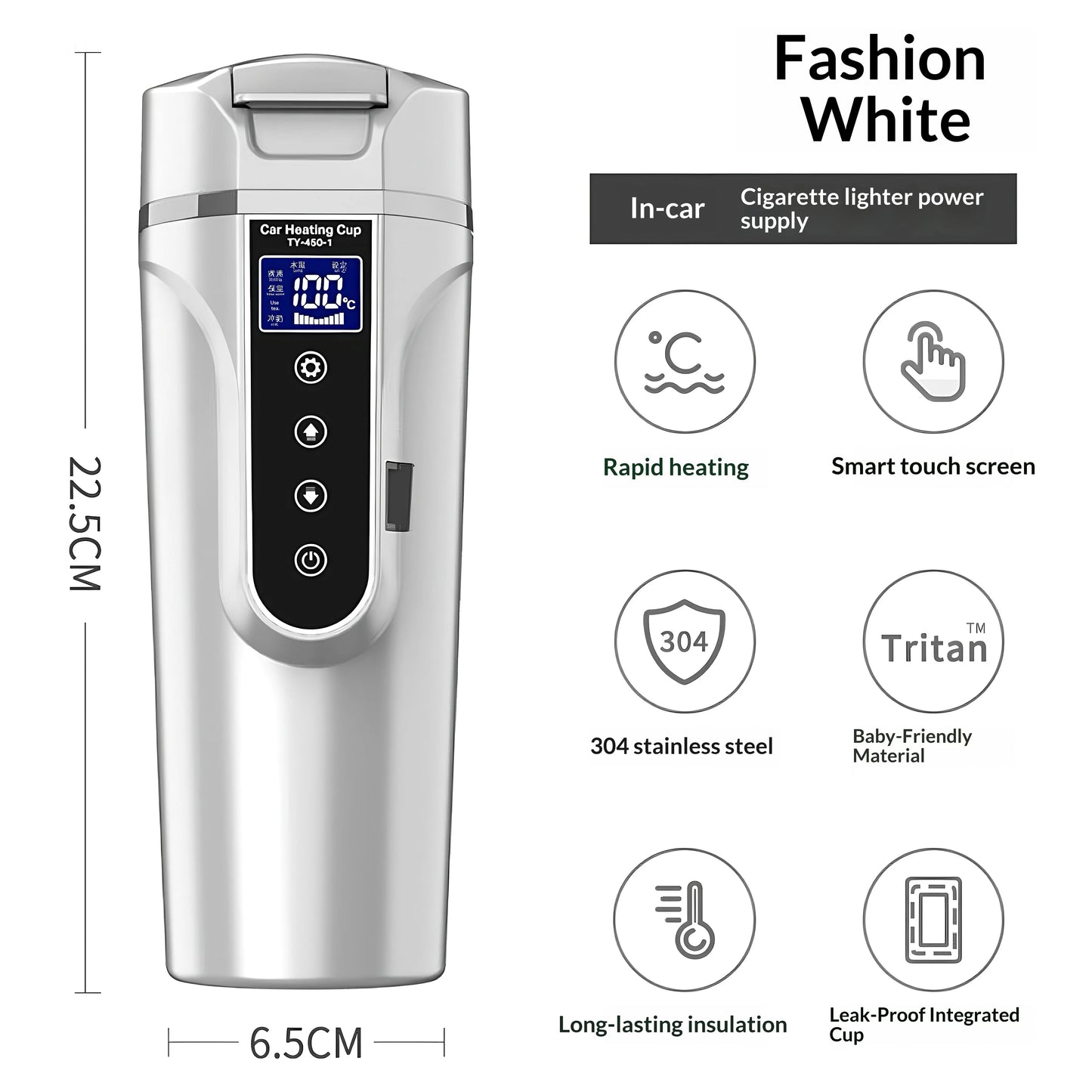 450ML 12V/24V Car Kettle – 304 Stainless Steel Quick Heating Travel Mug