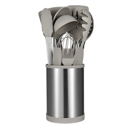 Silicone Kitchen Utensil Set Rotatable Storage Bucket Tube Handle Spatula Soup Spoon Full Set of Kitchen Utensils Non-stick Pan