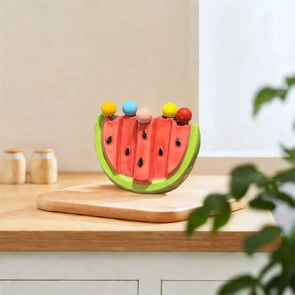 Kitchen Supplies Stainless Steel Watermelon Fruit Fork Cute Creative Dessert Cake Fork Safety with Storage Can Fruit Stick Kids