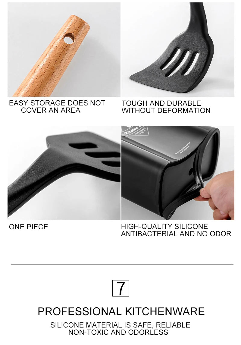 Silicone Kitchen Utensil Set BPA Free Kitchen Cooking Baking Tools Set Kitchen Accessories Gadgets Kitchenware With Container N.