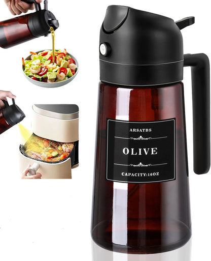 16oz (470ml) 2-in-1 Oil Sprayer & Dispenser – Thick Glass | Cooking, BBQ, Air Fryer