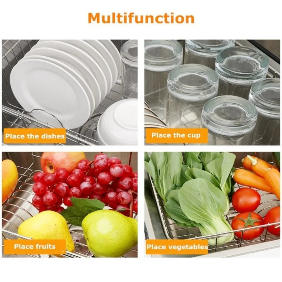 Kitchen Storage Organizer Drying Rack Sink Tray For Plates Bowl Cup Shelf Basket Adjustable Stainless Steel Dish Rack Drainer