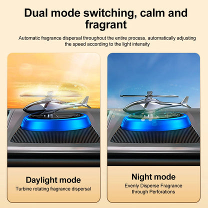 Solar-Powered Rotating Helicopter Car Air Freshener – Alloy & ABS Wooden Aromatherapy Diffuser