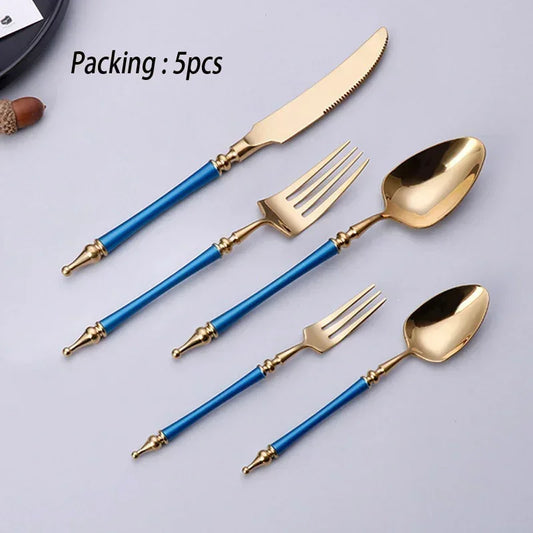 5pcs Cutlery Set Stainless Steel Kitchen Utensils Sets Fork Spoons Knife Teaspoons Dinnerware Tableware Sets Wholesale