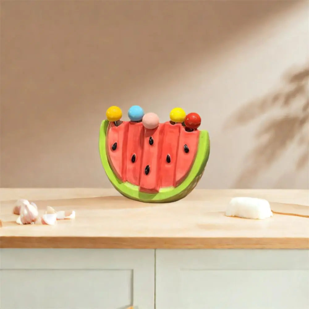 Kitchen Supplies Stainless Steel Watermelon Fruit Fork Cute Creative Dessert Cake Fork Safety with Storage Can Fruit Stick Kids