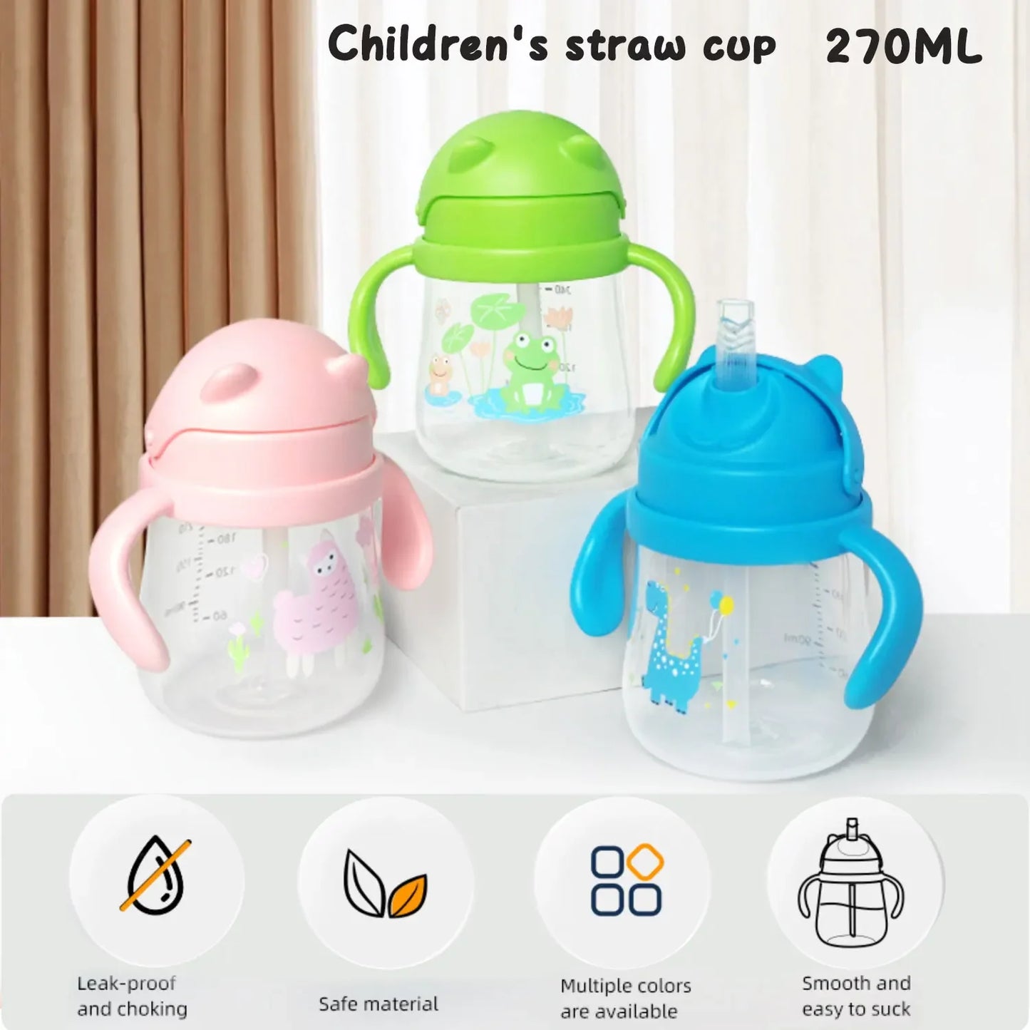 Toddler Straw Cup with Easy-Grip Handles | Gravity Ball Training Cup for Independent Drinking