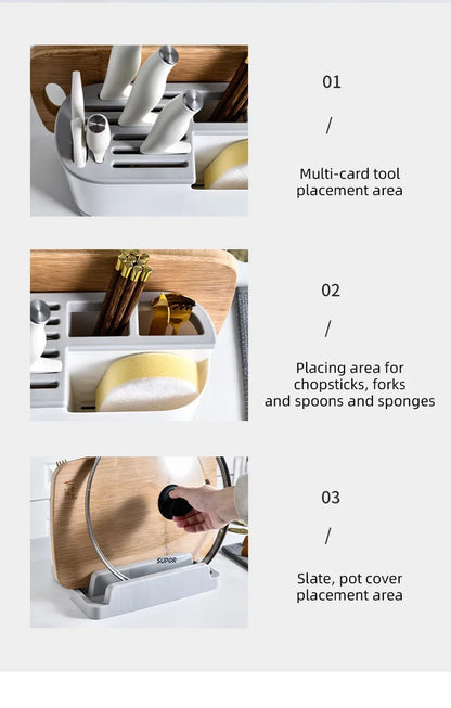 Multifunctional Tool Storage Rack Home Supplies Kitchen Shelves Chopstick Barrel Pot Cover Rack Knife Holder Kitchen Accessories