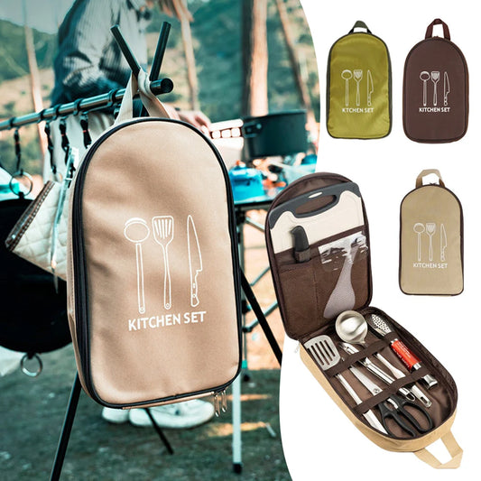 8pcs Camp Kitchen Cooking Utensil Set With Large Capacity Storage Bag Food Grade Waterproof Easy To Clean For Camping Hiking