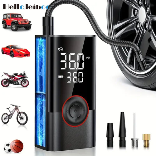 LEIBOO 150PSI Smart Air Pump – Portable Tire Inflator with Digital Pressure Gauge for Car, Bike, Motorcycle & Ball