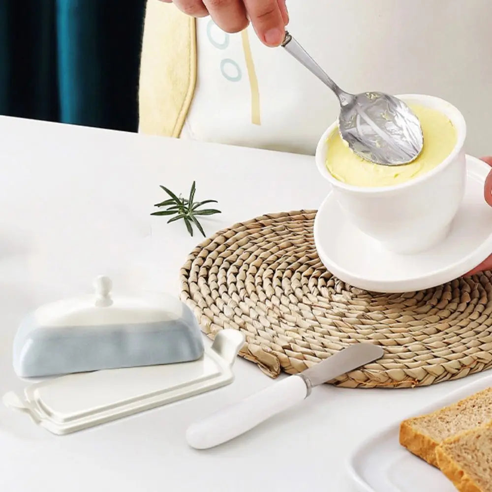 Kitchen Organizer Ceramic Butter Dish Reusable Household Butter Box with Lid Cheese Fresh-keeping Box Bar