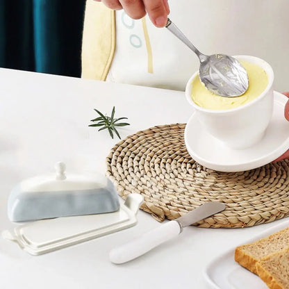 Kitchen Organizer Ceramic Butter Dish Reusable Household Butter Box with Lid Cheese Fresh-keeping Box Bar
