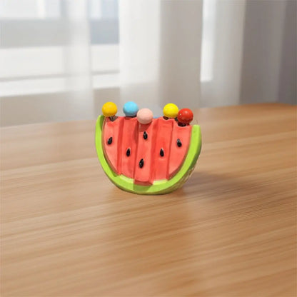 Kitchen Supplies Stainless Steel Watermelon Fruit Fork Cute Creative Dessert Cake Fork Safety with Storage Can Fruit Stick Kids