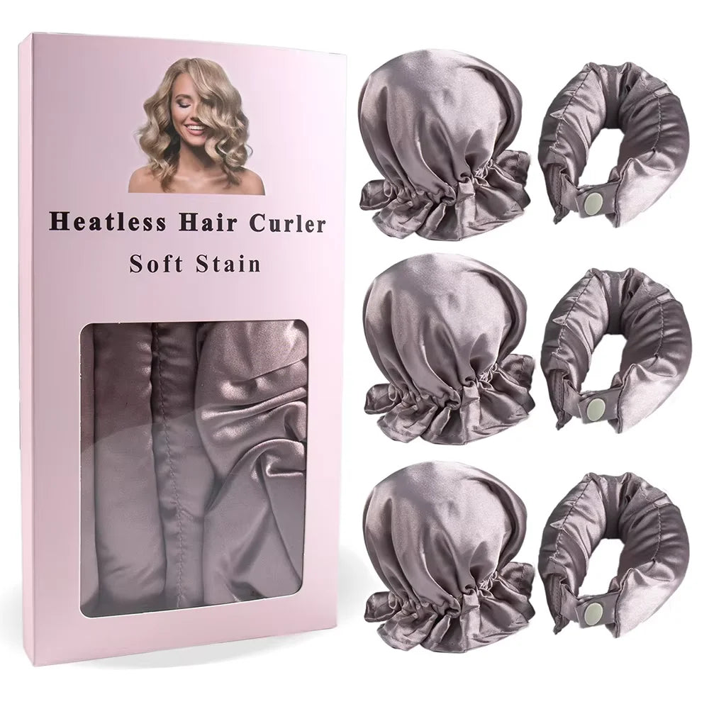 3-Piece Satin Heatless Curling Rod Set – Soft Overnight Curling Headband with Hair Caps for Long Hair