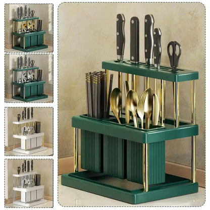 Kitchen Knife Holder Multi-Function Cutter and Cutlery Drainer Rack Space Saving Kitchen Accessories Rag Storage Drainage Shelf