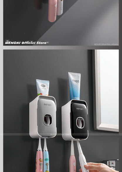 Automatic Toothpaste Dispenser Wall-Mounted Bathroom Toothpaste Squeezer Punch-Free Toothbrush Holder Rack Bathroom Acces