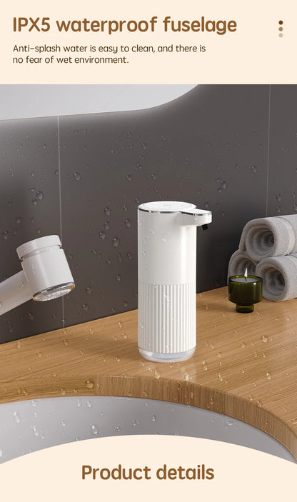 HQ Automatic Foam Soap Dispenser – 360ML Touchless Liquid Dispenser, Type-C Rechargeable, White