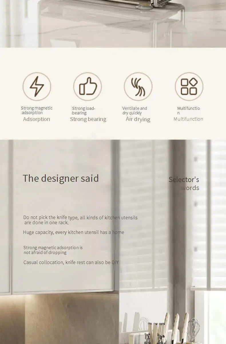 Magnetic Knife Holder and Cutting Board Combo Stainless Steel Knife Storage Rack Kitchen Knife Holder CreaminsMultifunctional