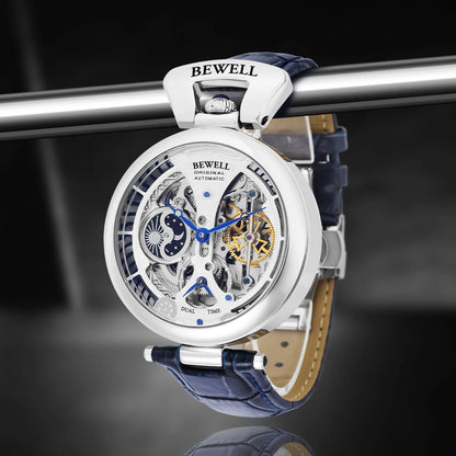 Waterproof Automatic Mechanical Watch – Genuine Leather Strap, Stainless Steel Transparent Case Back