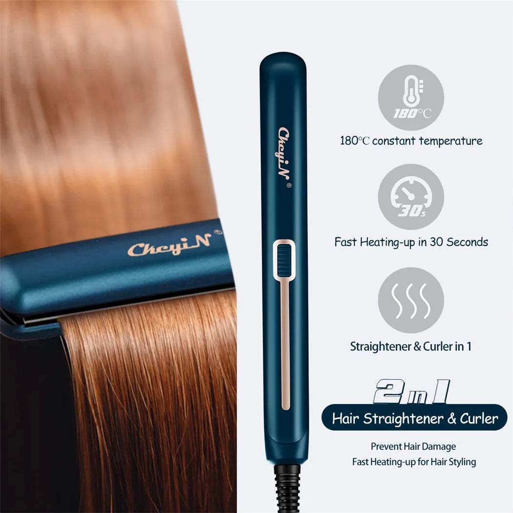 CkeyiN Mini Hair Flat Iron 2-in-1 – Portable Hair Straightener & Curler with Constant Temperature