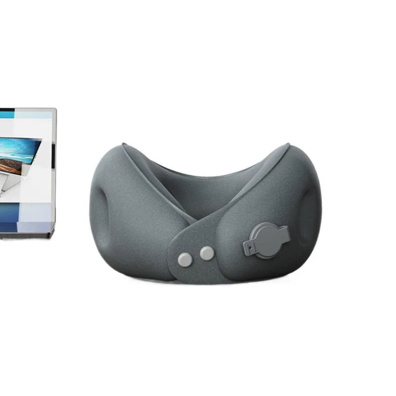 Inflatable U-Shaped Travel Pillow – Portable Soft Neck Pillow for Airplane, Car & Train with Storage Bag