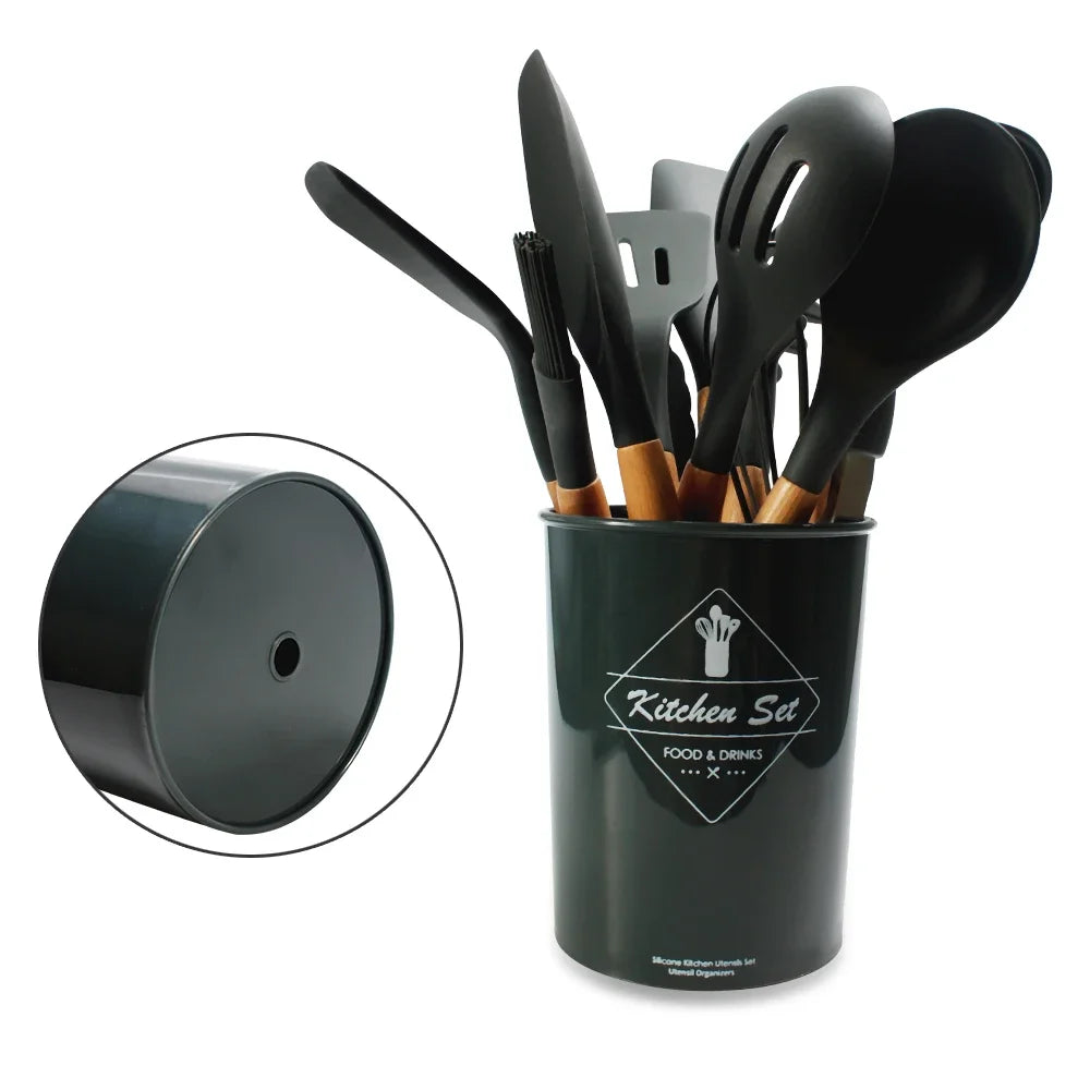 Silicone Kitchen Utensils Set, Non - stick Spatula Shovel, Wooden Handle Cooking Tools, Kitchen Accessories Tool, 9/11/12Pc