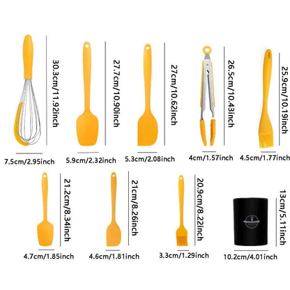 9pcs Silicone baking tool set, scraper oil brush egg whisker food pliers, with storage bucket, kitchen small tools
