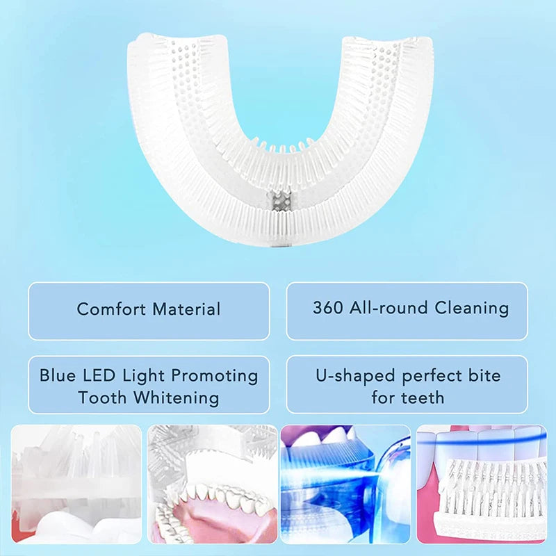 Teeth Whitening Light U-Shaped Sonic Wireless Toothbrush 360° Ultrasonic Lazy Automatic Adult