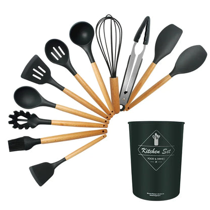 Silicone Kitchen Utensils Set, Non - stick Spatula Shovel, Wooden Handle Cooking Tools, Kitchen Accessories Tool, 9/11/12Pc