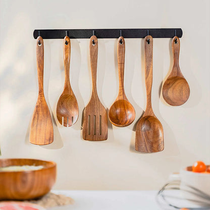 9pcs Natural Wood Kitchenware Set Skimmer Spoons Salad Scoop Kitchen Utensils Non Stick Rice Colander Soup Cooking Tools