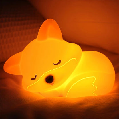 Squishy Fox Night Light – Rechargeable Silicone Lamp with Touch, Dimmable & Timer for Bedside & Breastfeeding