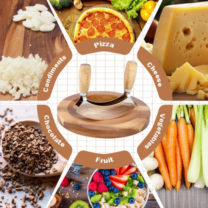 Kitchen pizza knife Stainless steel rocker chopper Slicer cutter Bending double blade salad vegetable meat chopper Kitchen tool