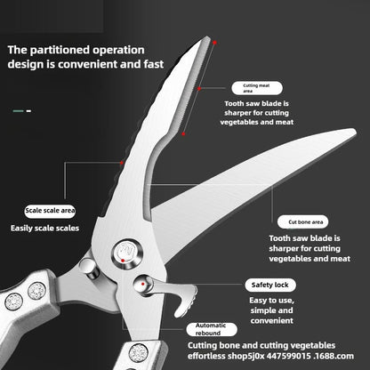 Stainless Steel Kitchen Food Scissors, A Multifunctional Kitchen Tool Suitable for Cutting Chicken Bones, Fish, and Vegetables