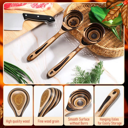 IK Kitchen Utensils 7PCS Pakkawood Cooking  Utensils Set Wooden Spoons for Kitchen Wood Spatula with Non-slip Handle