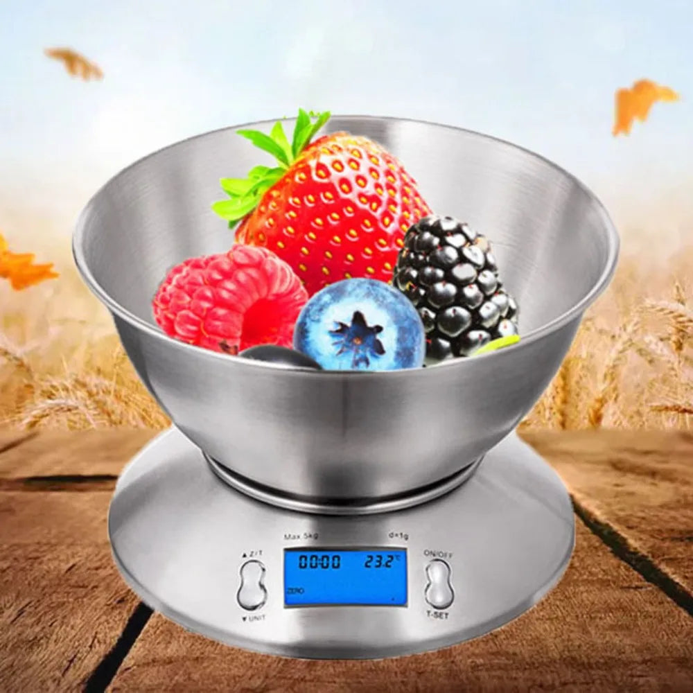 Kitchen Weight Tool Digital Kitchen Scale Stainless Steel LCD Screen Baking Scale High Accuracy 5000g/1g Cooking Scale Vegetable