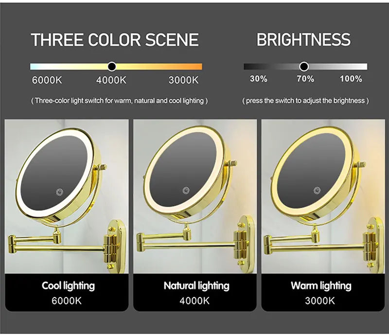 8 inch Makeup Mirror Chrome 3x/5x/7x/10x Magnifying Double Side USB Charging Bathroom 3 color light Smart Cosmetic Mirrors