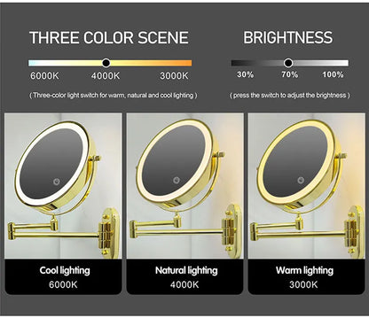 8 inch Makeup Mirror Chrome 3x/5x/7x/10x Magnifying Double Side USB Charging Bathroom 3 color light Smart Cosmetic Mirrors