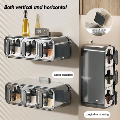 Kitchen Seasoning Jar Household Seasoning Salt Jar Wall Mounted Non Perforated Strong Suction Cup Combination Set