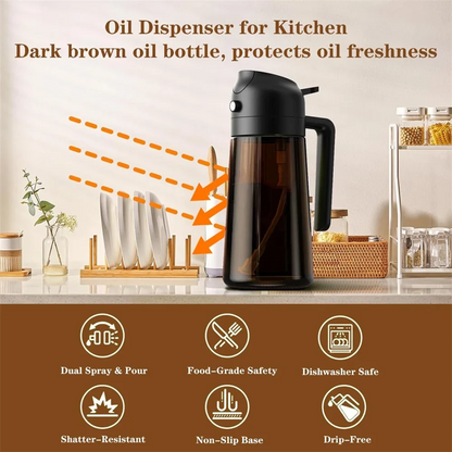 16oz (470ml) 2-in-1 Oil Sprayer & Dispenser – Thick Glass | Cooking, BBQ, Air Fryer