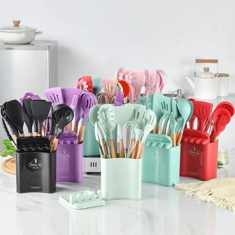 Silicone Kitchen Dishes Cooking Utensils Egg Beaters Spatula Shovel Spoon Soup Tool And Gadgets Kitchenware Set Accessories