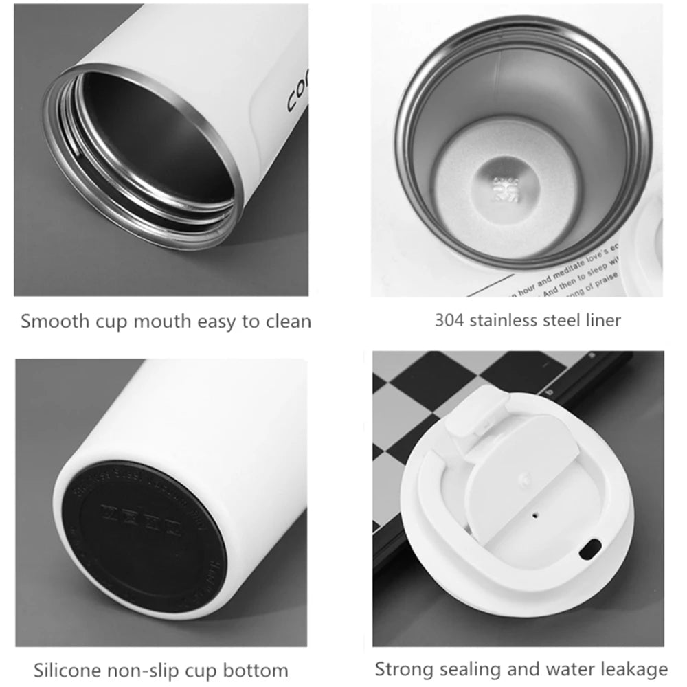 Car Coffee Mug - 380ml & 510ml Leak-Proof Thermos Travel Cup, Double-Wall Stainless Steel Vacuum Mug
