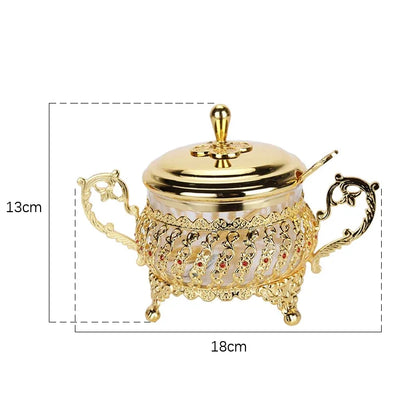 Kitchen Supplies Seasoning Jar Glass Alloy Coffee Sugar Bowl with Spoon Spice Box  Salt and Pepper Set  Seasoning Organizer