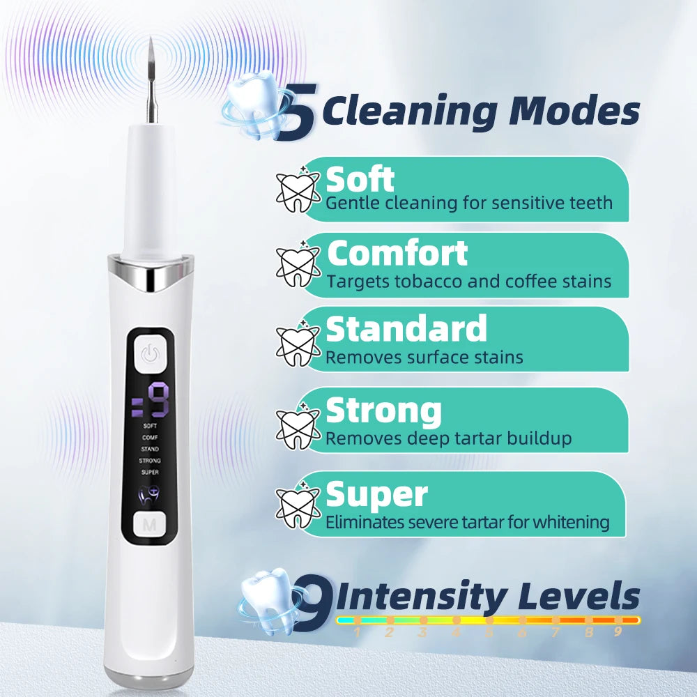 5 LED Ultrasonic Dental Scaler – 9 Levels Plaque, Stain & Tartar Removal Tooth Cleaner
