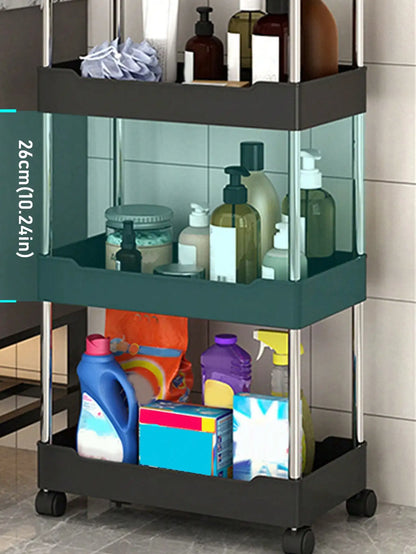 1pcs 3/4-Tier Rolling Utility Cart – Slim Movable Storage Rack & Organizer Shelf for Kitchen, Bathroom, Living Room