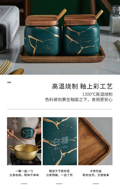 Japanese Kitchen frosted seasoning pot set two pack marble ceramic household combined seasoning box salt sugar seasoning bottle